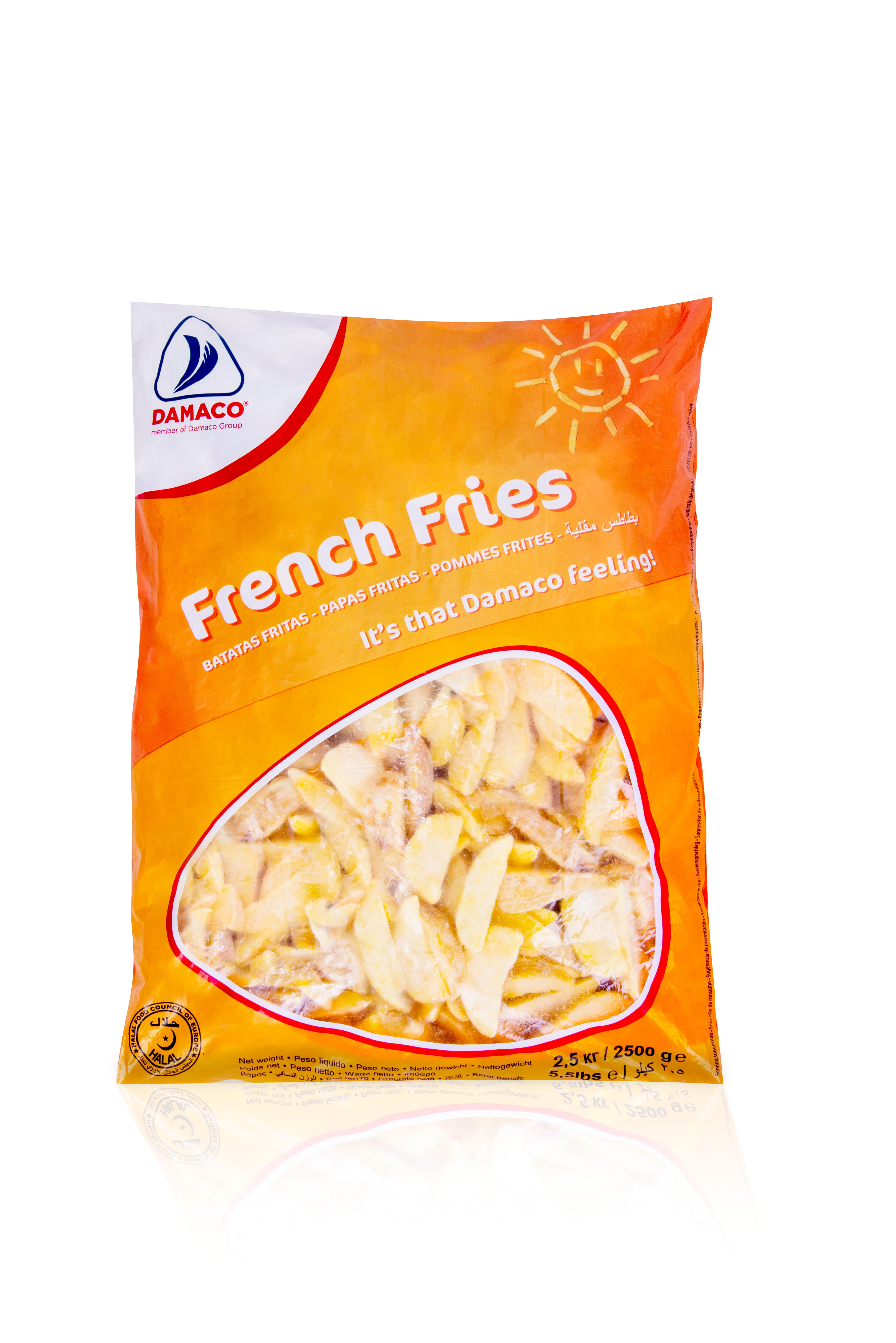 Steakhouse cut french fries packaging Damaco +/- 1-2.5kg Polybags Poids Variable Emballage Damaco 